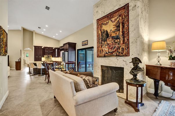 Dining room, Fireplace, Interior, Kitchen, Living room, Recessed Lighting