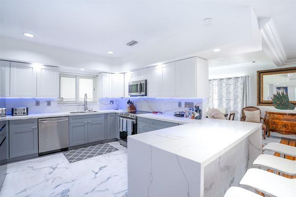 Interior, Kitchen, Marble, Recessed Lighting, Stainless Steel Appliances