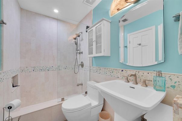 Bathroom, Glass Shower, Interior, Recessed Lighting
