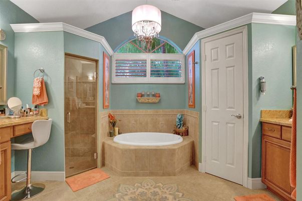Bathroom, Chandelier, Glass Shower, Interior