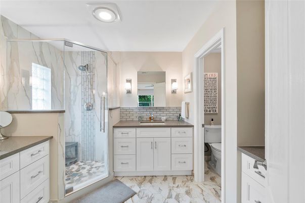 Bathroom, Glass Shower, Interior, Marble, Marble Walls