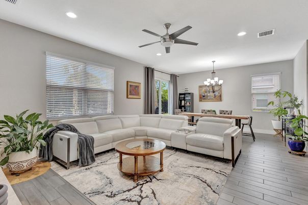 Chandelier, Dining room, Interior, Living room, Recessed Lighting, Wood Texture Flooring
