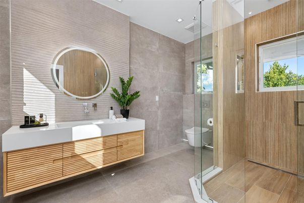 Bathroom, Dual Sink Vanities, Glass Shower, Interior, Recessed Lighting