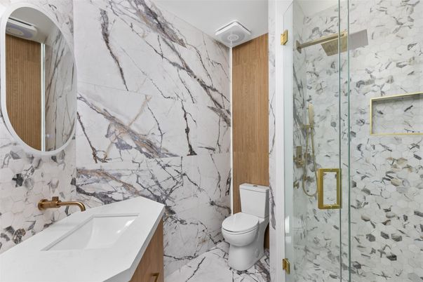 Bathroom, Glass Shower, Interior, Marble, Marble Walls