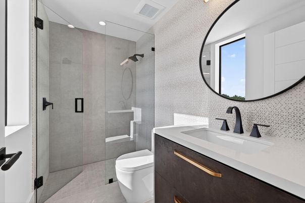 Bathroom, Glass Shower, Interior, Recessed Lighting