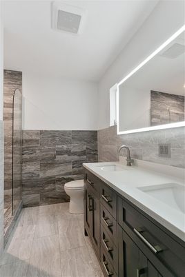 Bathroom, Dual Sink Vanities, Glass Shower, Interior