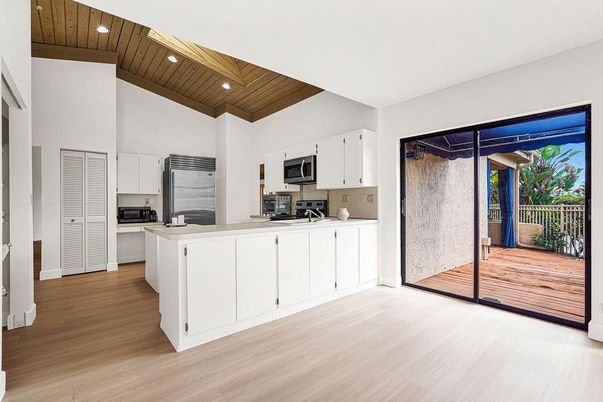 Interior, Kitchen, Recessed Lighting, Stainless Steel Appliances, Wooden Ceilings, Wood Texture Flooring