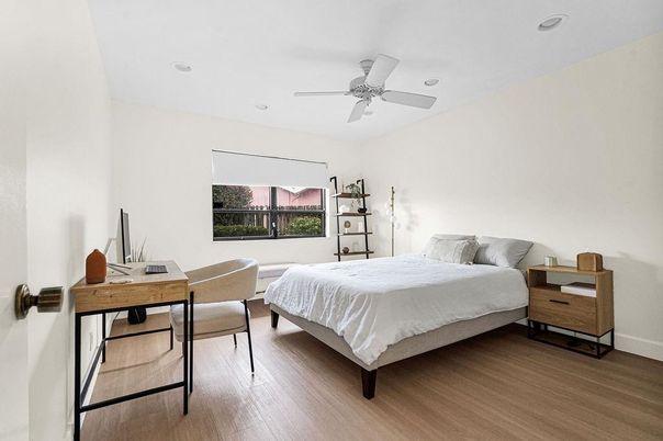 Bedroom, Home Office, Interior, Recessed Lighting, Wood Texture Flooring