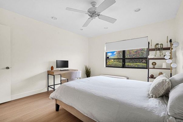 Bedroom, Home Office, Interior, Recessed Lighting, Wood Texture Flooring