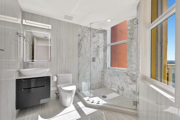 Bathroom, Glass Shower, Interior, Marble Walls