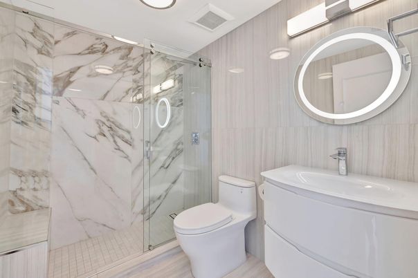 Bathroom, Glass Shower, Interior, Marble Walls