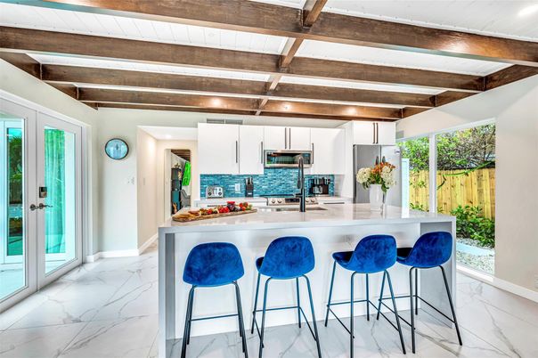Interior, Kitchen, Marble, Stainless Steel Appliances, Wooden Beams