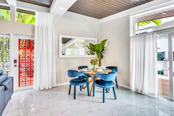 Dining room, Interior, Marble, Wooden Ceilings