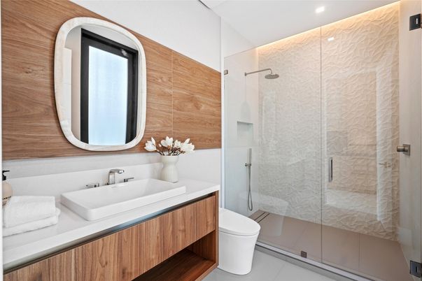 Bathroom, Glass Shower, Interior, Recessed Lighting