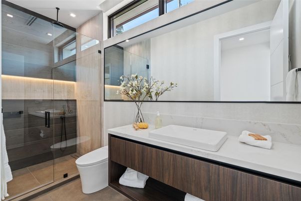 Bathroom, Glass Shower, Interior, Recessed Lighting