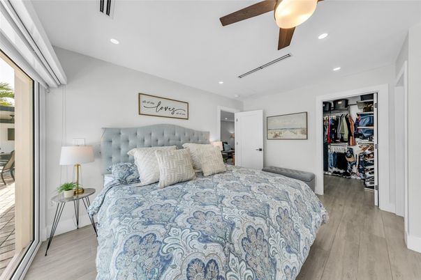 Bedroom, Interior, Recessed Lighting, Wood Texture Flooring