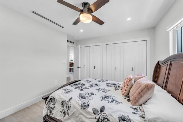 Bedroom, Interior, Recessed Lighting, Wood Texture Flooring