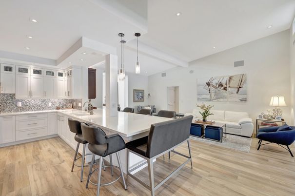 Dining room, Interior, Kitchen, Living room, Pendant Lights, Recessed Lighting, Wood Texture Flooring