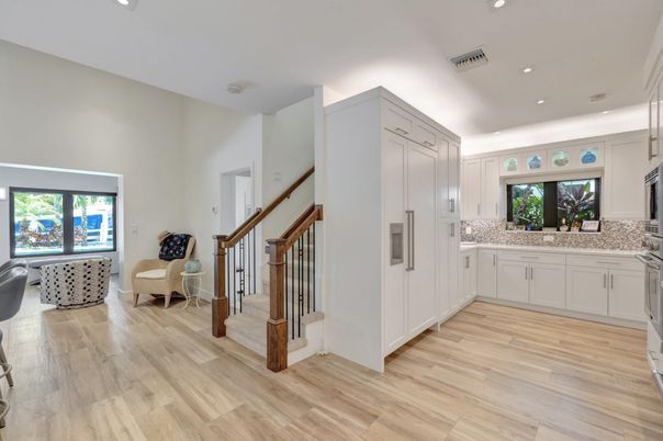 Interior, Kitchen, Recessed Lighting, Wood Texture Flooring