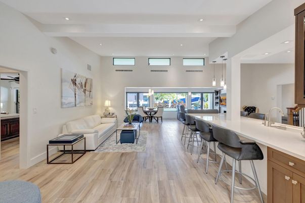 Dining room, Interior, Kitchen, Living room, Pendant Lights, Recessed Lighting, Wood Texture Flooring