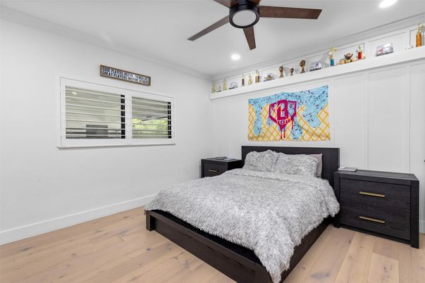 Bedroom, Interior, Recessed Lighting, Wood Texture Flooring