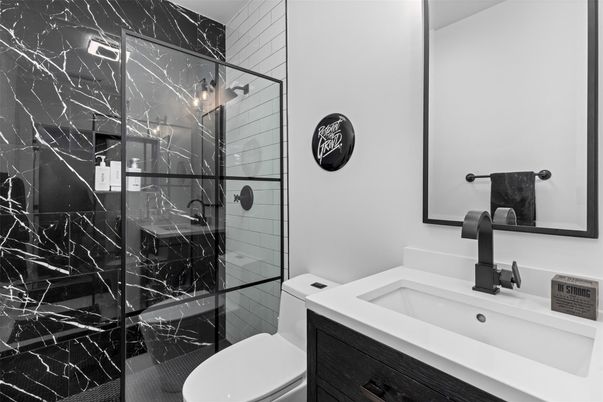 Bathroom, Glass Shower, Interior, Marble Walls