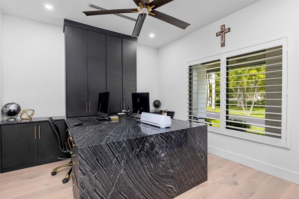 Home Office, Interior, Recessed Lighting, Wood Texture Flooring