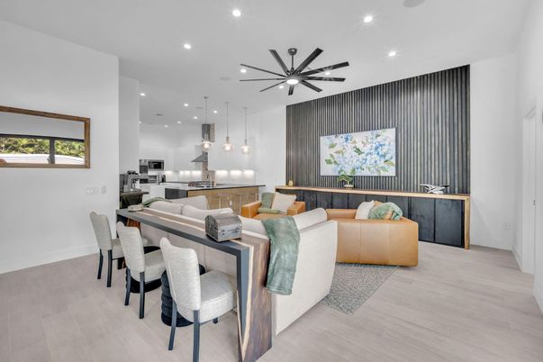 Dining room, Interior, Kitchen, Living room, Pendant Lights, Recessed Lighting, Stainless Steel Appliances, Wood Texture Flooring