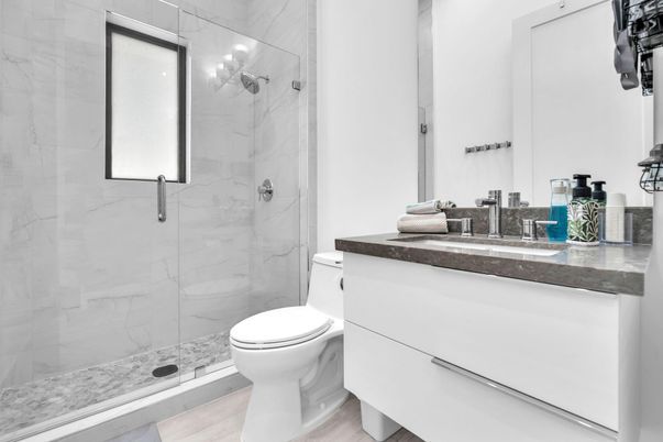 Bathroom, Glass Shower, Interior, Marble Walls