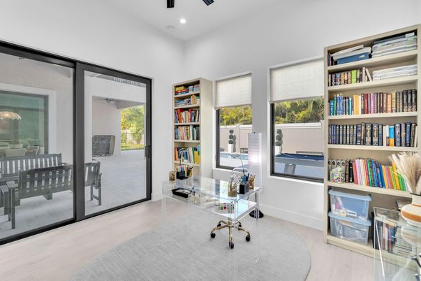 Home Office, Interior, Recessed Lighting, Wood Texture Flooring