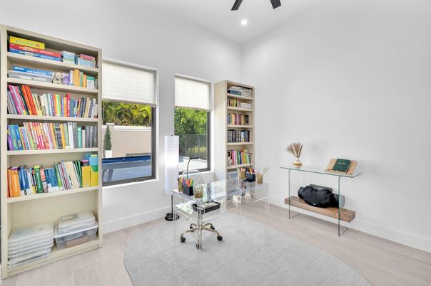 Home Office, Interior, Recessed Lighting, Wood Texture Flooring
