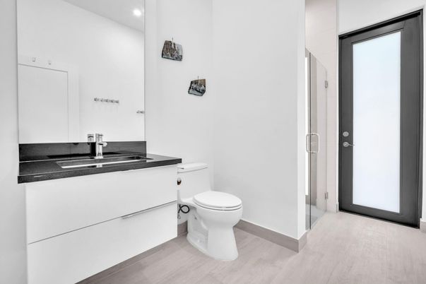 Bathroom, Interior, Recessed Lighting, Wood Texture Flooring