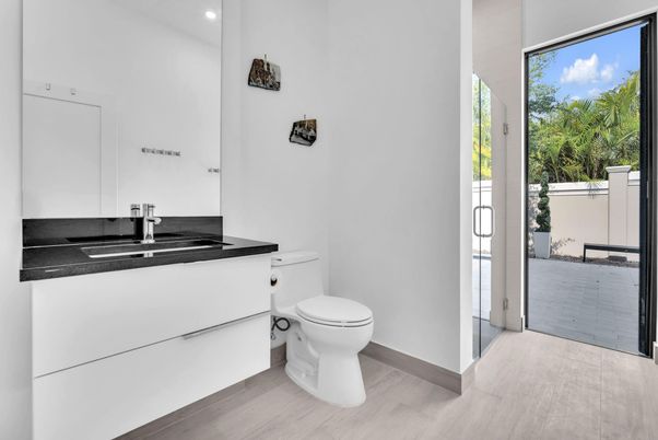Bathroom, Interior, Recessed Lighting, Wood Texture Flooring