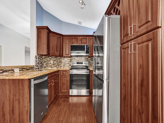 Interior, Kitchen, Stainless Steel Appliances, Wood Texture Flooring
