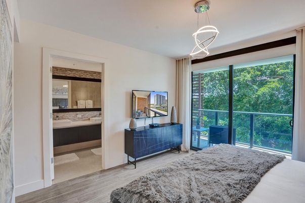 Bedroom, Interior, Pendant Lights, Wood Texture Flooring