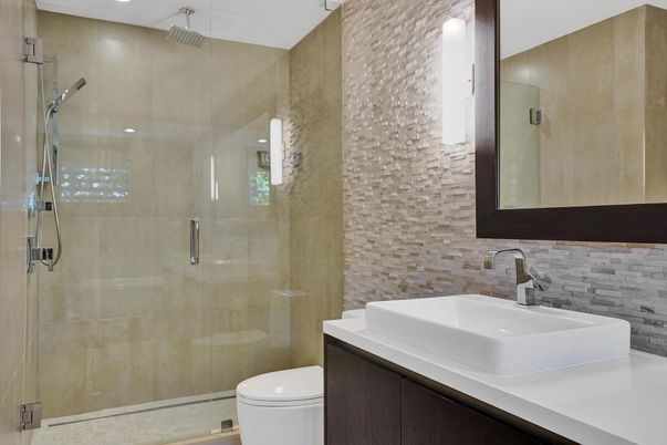Bathroom, Glass Shower, Interior, Recessed Lighting