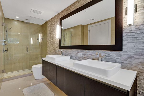 Bathroom, Dual Sink Vanities, Glass Shower, Interior, Recessed Lighting