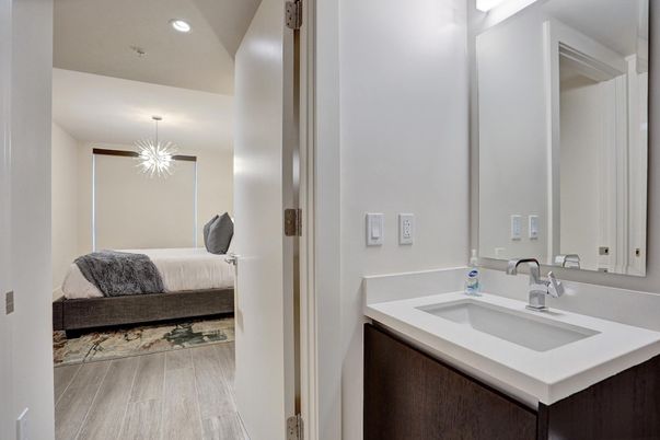 Bathroom, Bedroom, Interior, Pendant Lights, Recessed Lighting, Wood Texture Flooring
