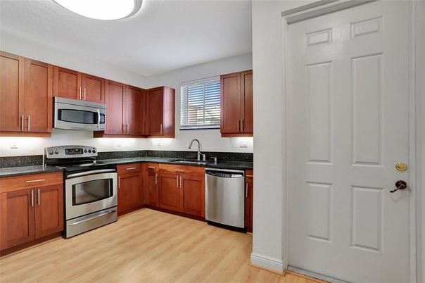 Interior, Kitchen, Stainless Steel Appliances, Wood Texture Flooring