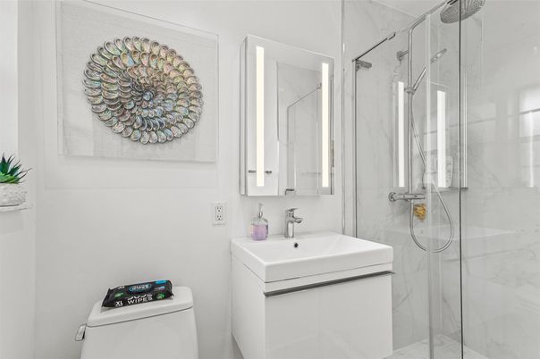 Bathroom, Glass Shower, Interior, Marble Walls