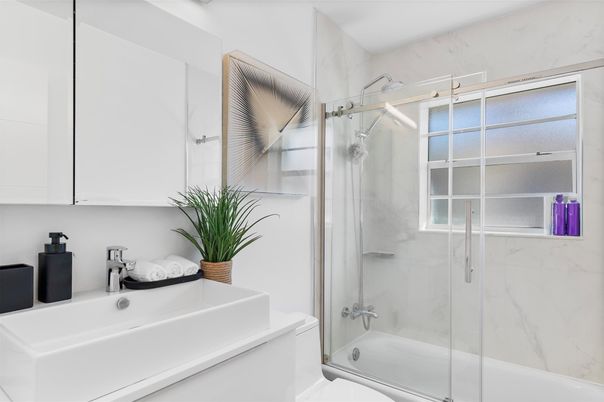 Bathroom, Glass Shower, Interior, Marble Walls