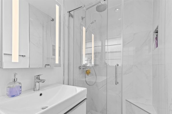 Bathroom, Glass Shower, Interior, Marble Walls