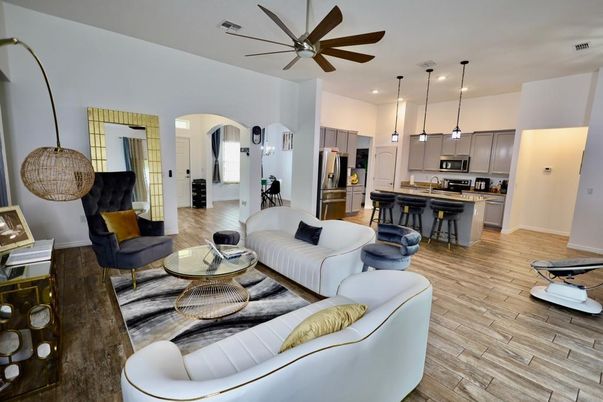 Interior, Kitchen, Living room, Pendant Lights, Recessed Lighting, Stainless Steel Appliances, Wood Texture Flooring