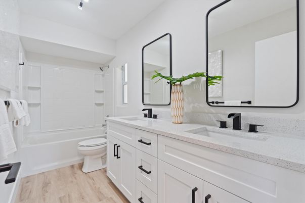 Bathroom, Dual Sink Vanities, Interior, Wood Texture Flooring