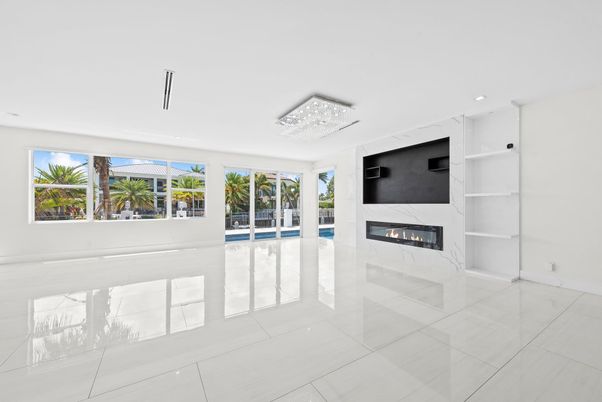 Empty room, Fireplace, Interior, Recessed Lighting