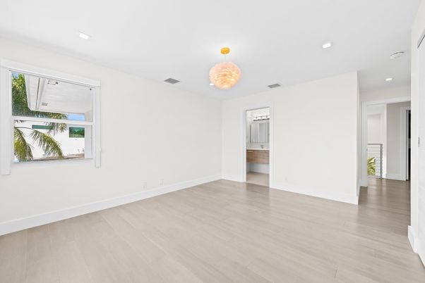 Chandelier, Empty room, Interior, Recessed Lighting, Wood Texture Flooring