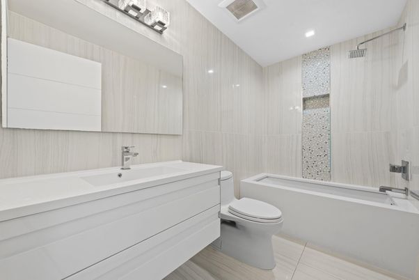 Bathroom, Interior, Recessed Lighting, Wood Texture Flooring