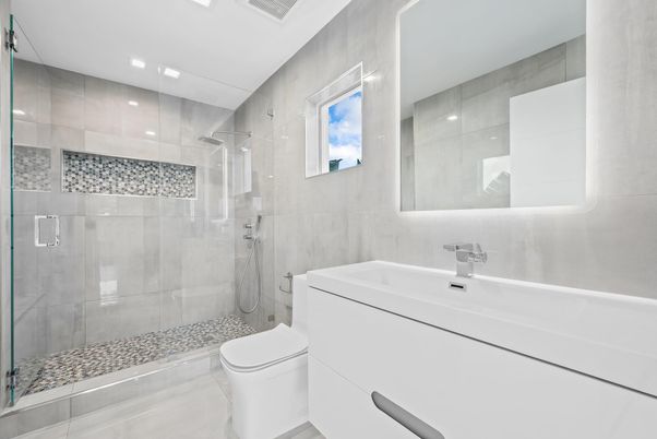 Bathroom, Glass Shower, Interior, Recessed Lighting