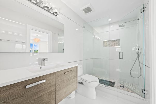 Bathroom, Glass Shower, Interior, Recessed Lighting