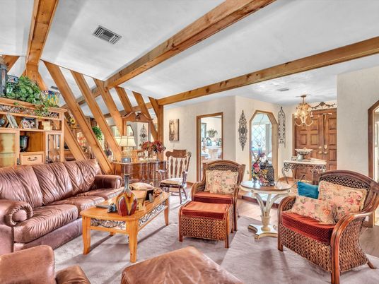 Chandelier, Interior, Living room, Wooden Beams